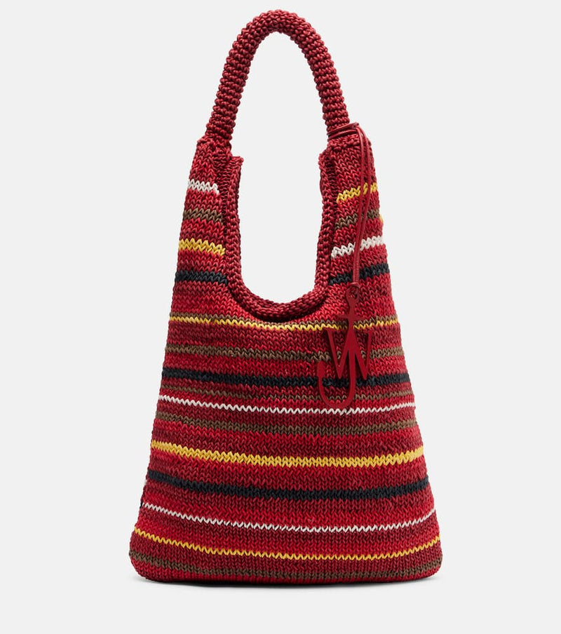 JW Anderson Striped leather-trimmed cotton tote bag