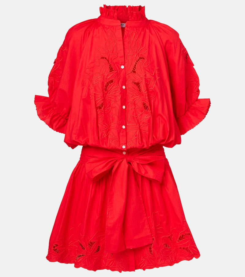 Juliet Dunn Broderie anglaise cotton poplin minidress in Red