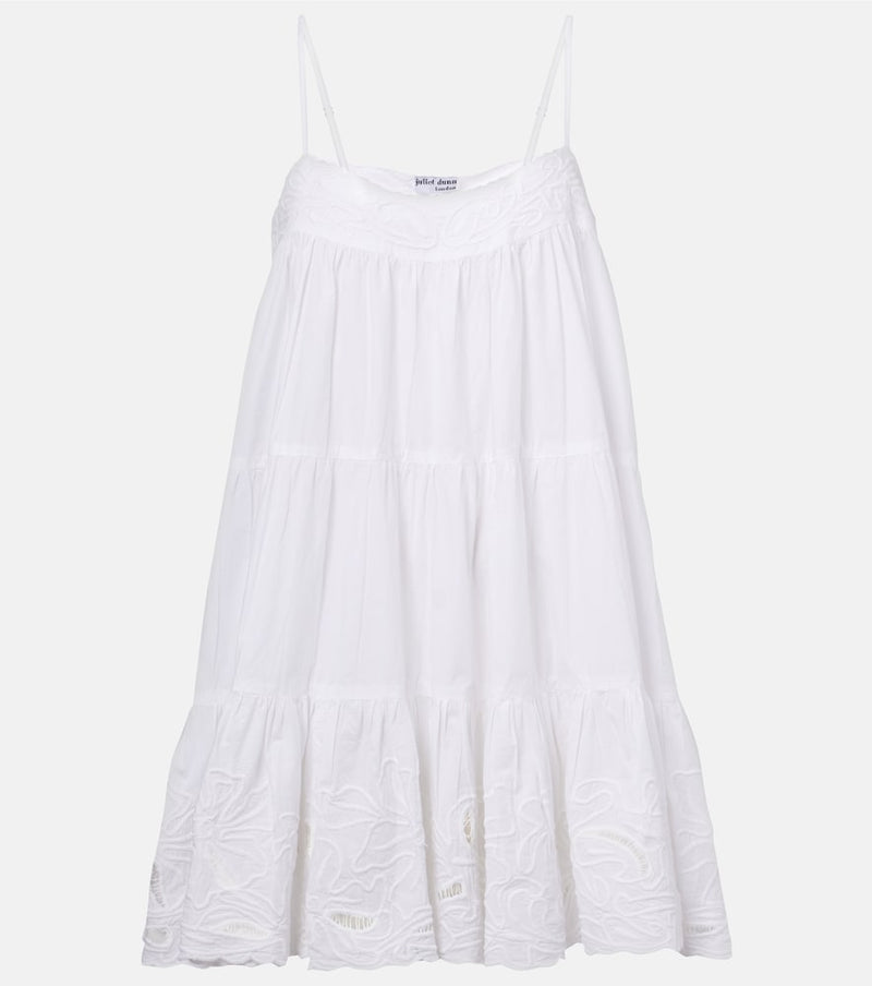 Juliet Dunn Embroidered cotton poplin slip dress