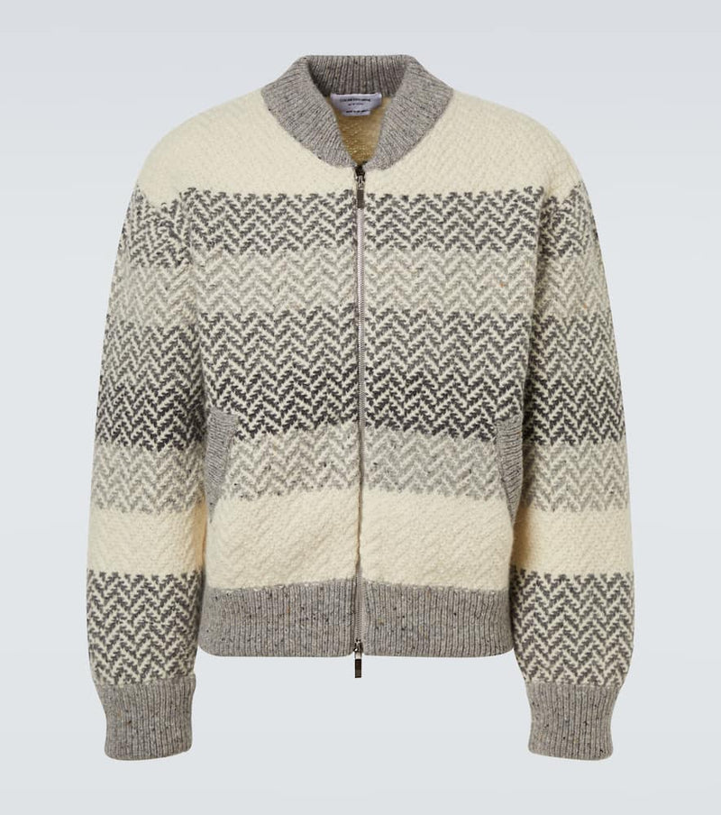 Thom Browne Chevron striped wool and mohair zip-up cardigan