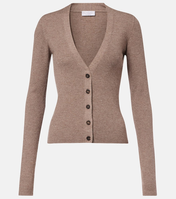 Brunello Cucinelli Ribbed-knit lame cardigan