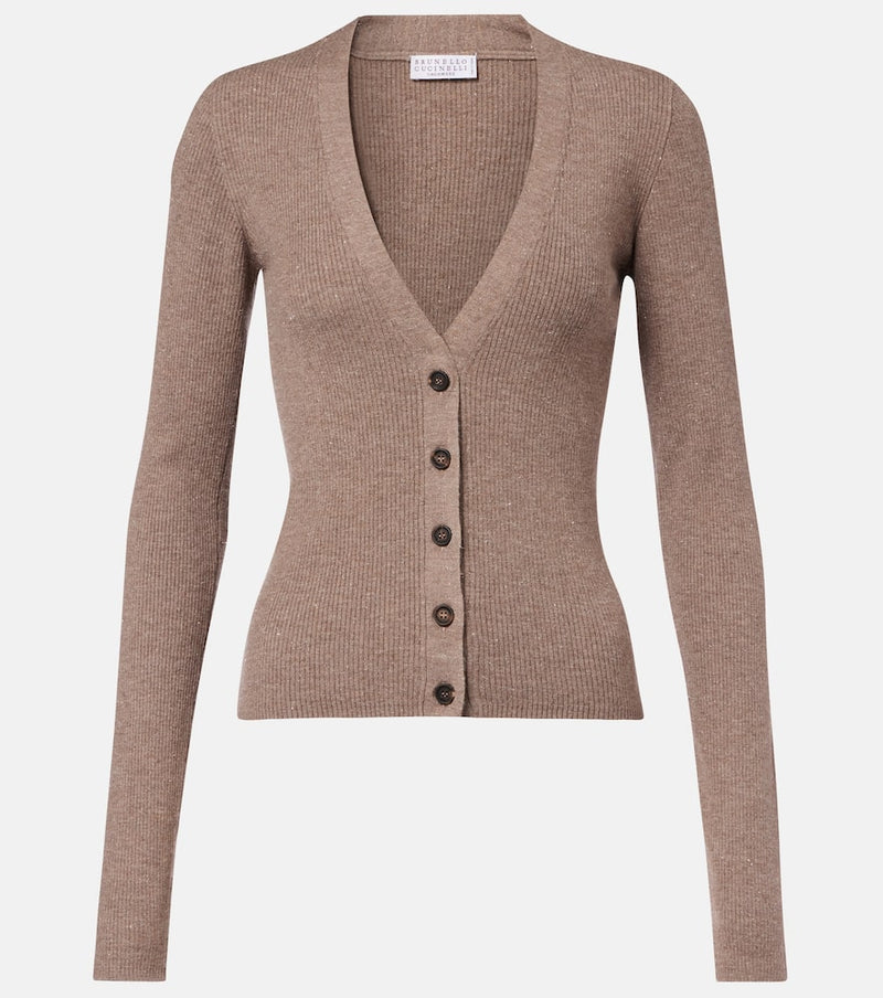 Brunello Cucinelli Ribbed-knit lame cardigan