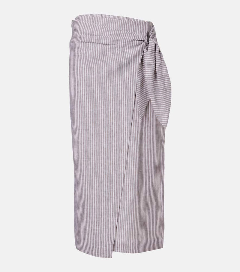 Brunello Cucinelli Striped linen wrap skirt