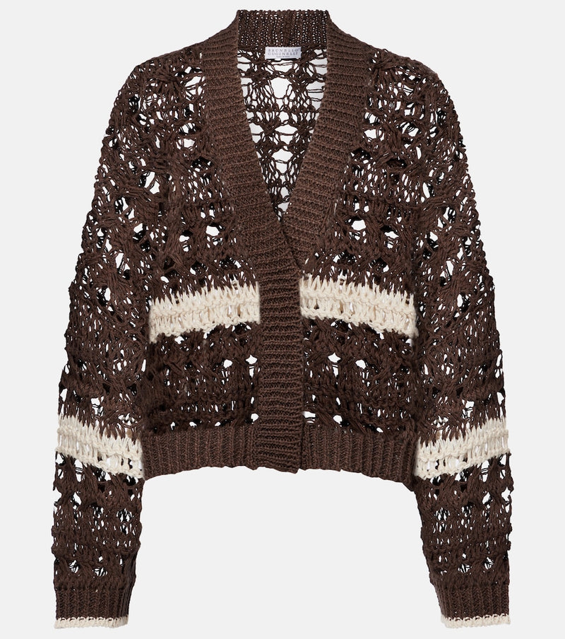 Brunello Cucinelli Open-knit jute and cotton-blend cardigan