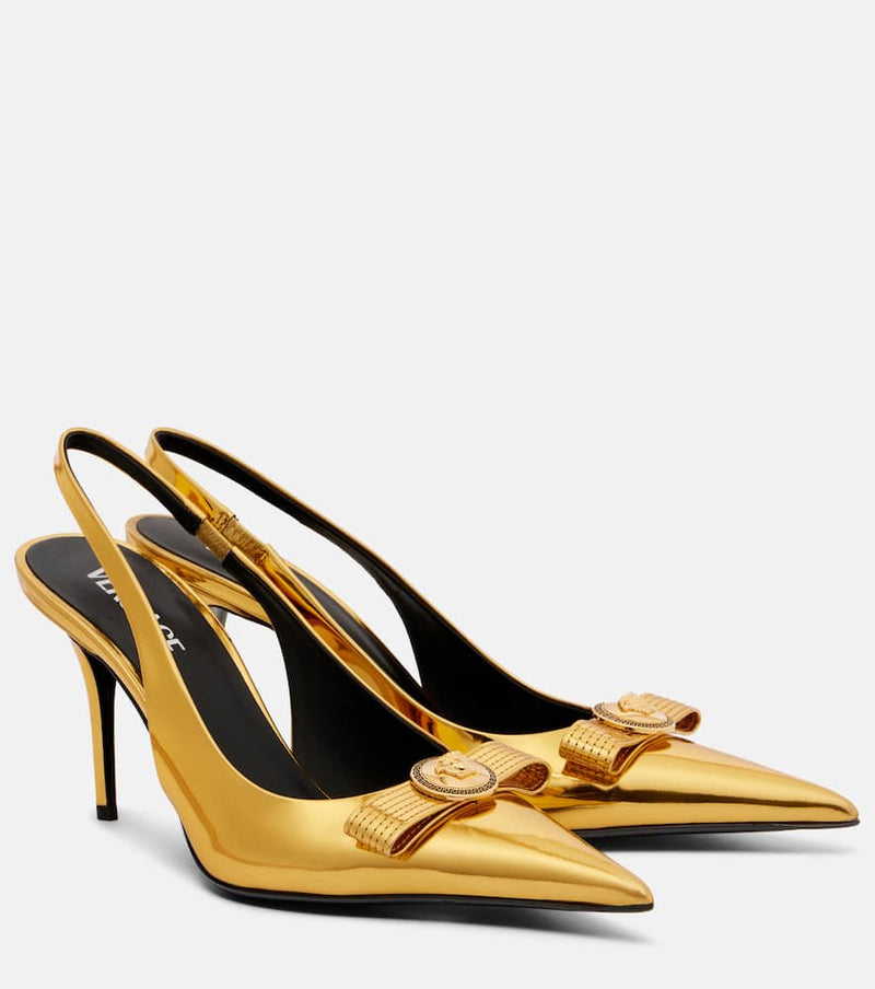 Versace Gianni Ribbon 85 leather slingback pumps