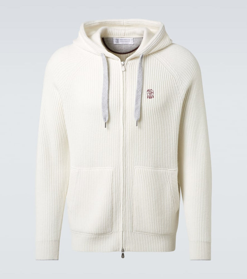 Brunello Cucinelli Ribbed-knit cashmere zip-up hoodie