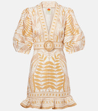 Farm Rio Printed belted linen minidress