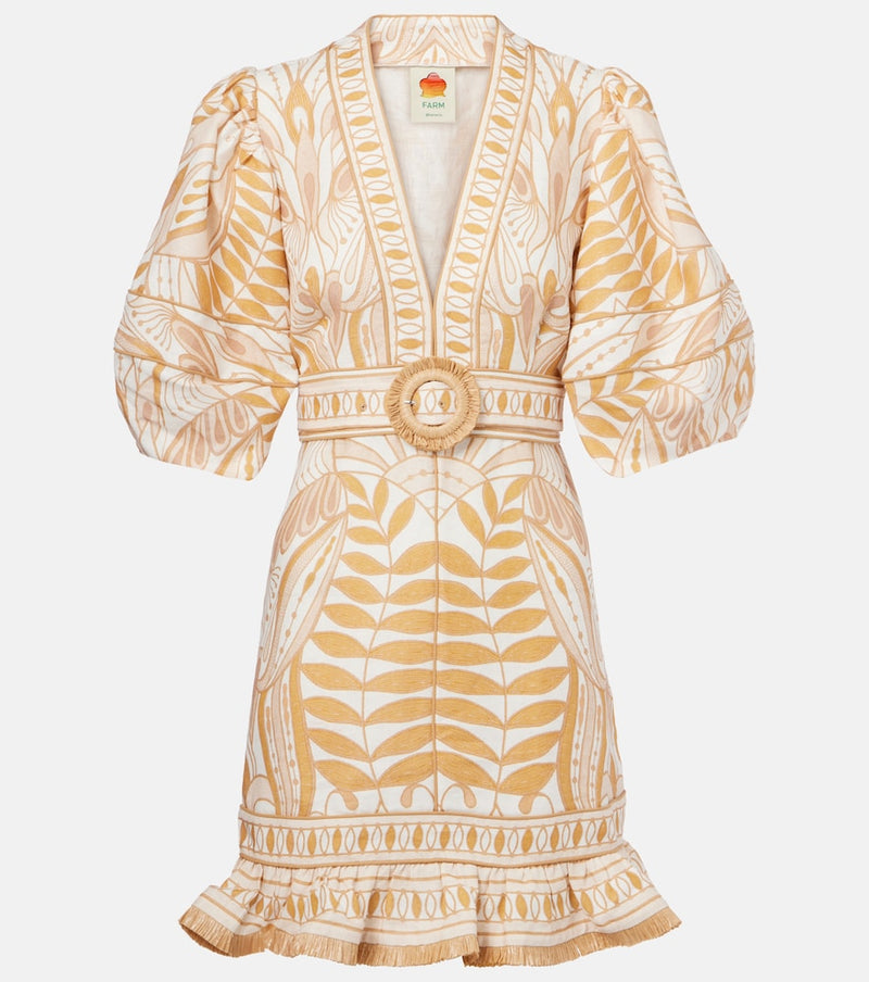 Farm Rio Printed belted linen minidress