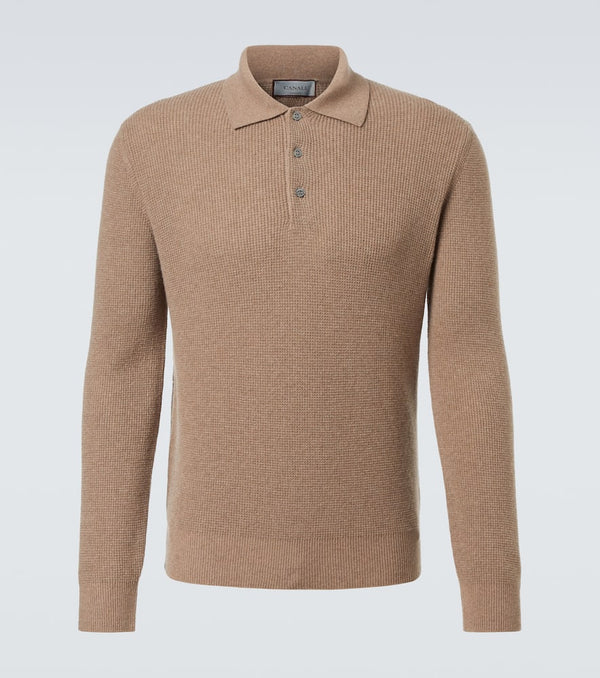 Canali Waffle-knit wool and cashmere polo sweater