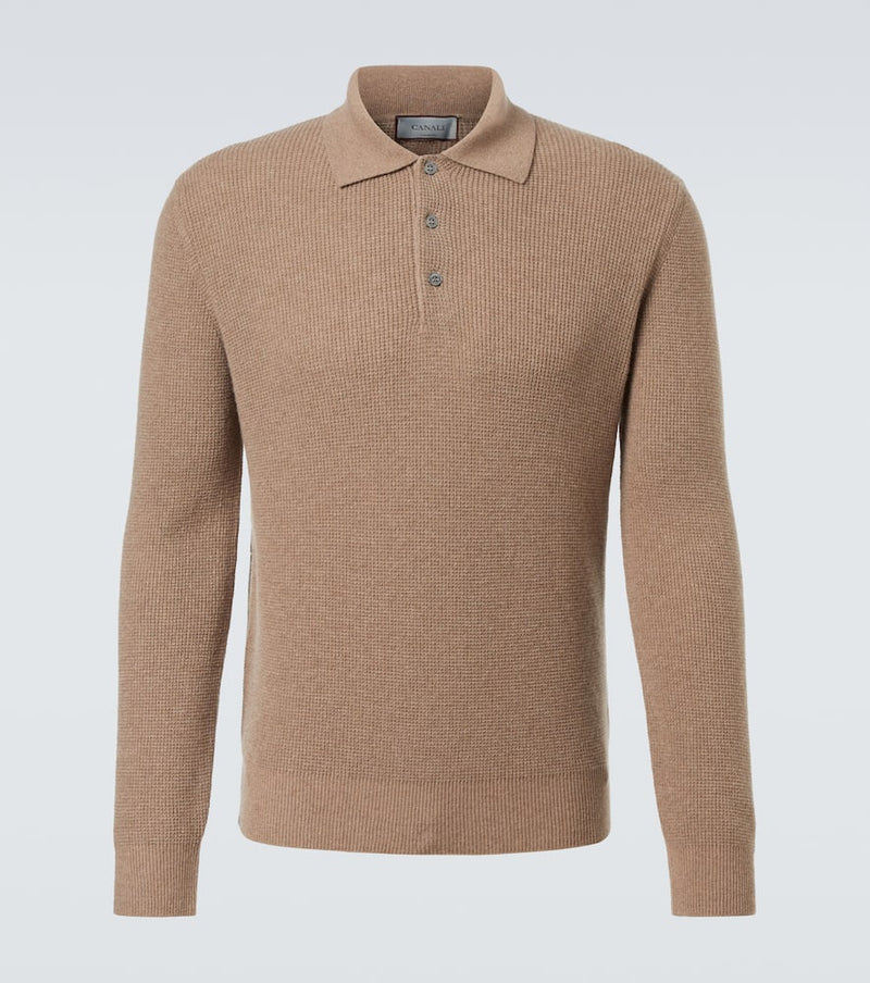 Canali Waffle-knit wool and cashmere polo sweater