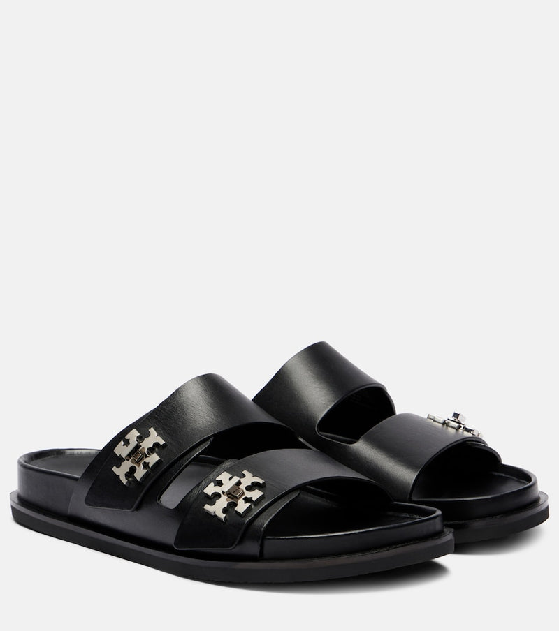 Tory Burch Turnlock leather slides in Black