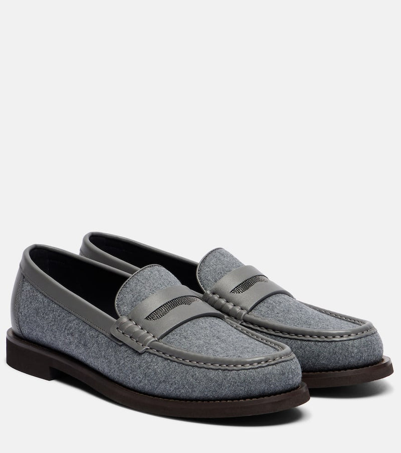 Brunello Cucinelli Monili leather-trimmed loafers