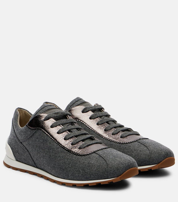 Brunello Cucinelli Leather-trimmed felt sneakers