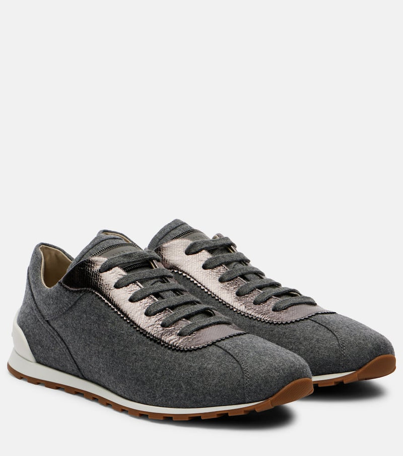 Brunello Cucinelli Leather-trimmed felt sneakers