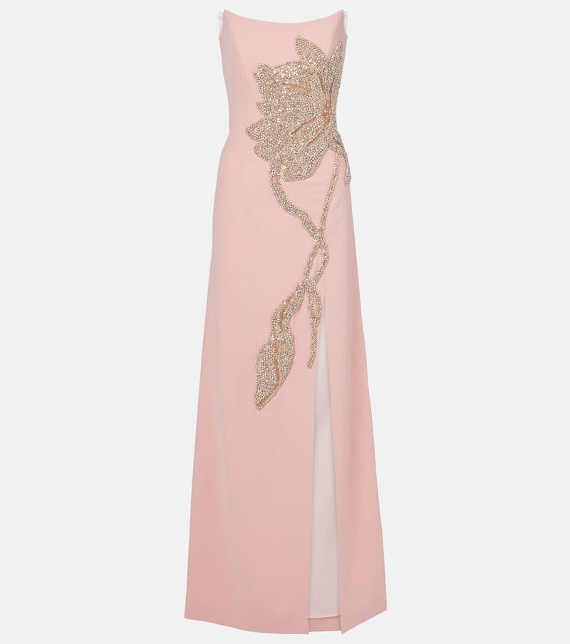 Costarellos Fara floral-applique crepe gown