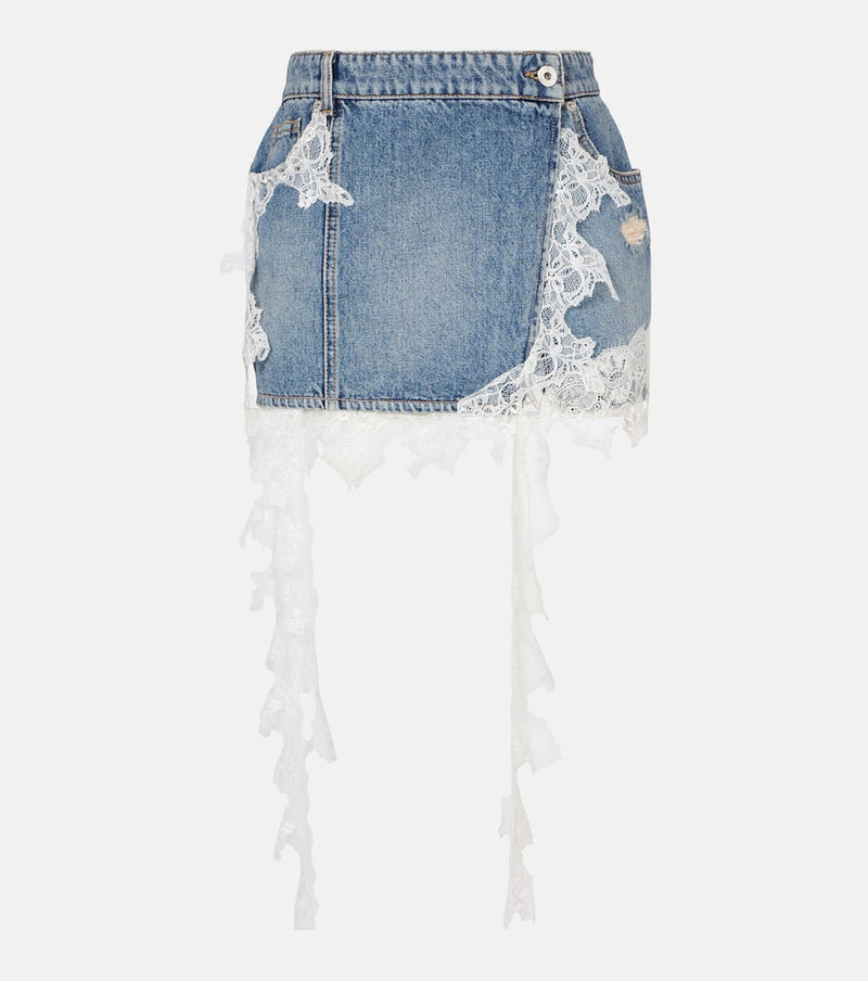 Blumarine Lace-trimmed denim miniskirt