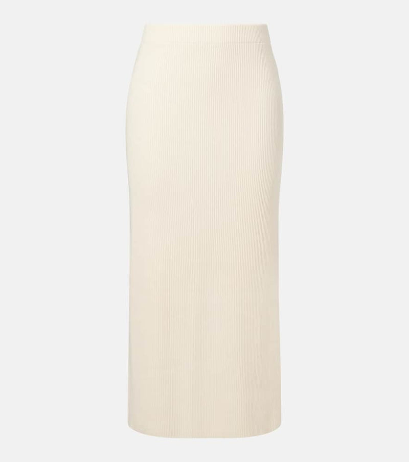 Vince Ribbed-Knit Cotton-Blend Midi Skirt White