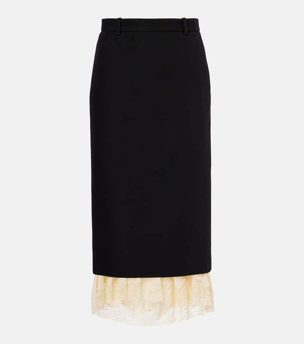 Balenciaga Wool lace-trimmed midi skirt