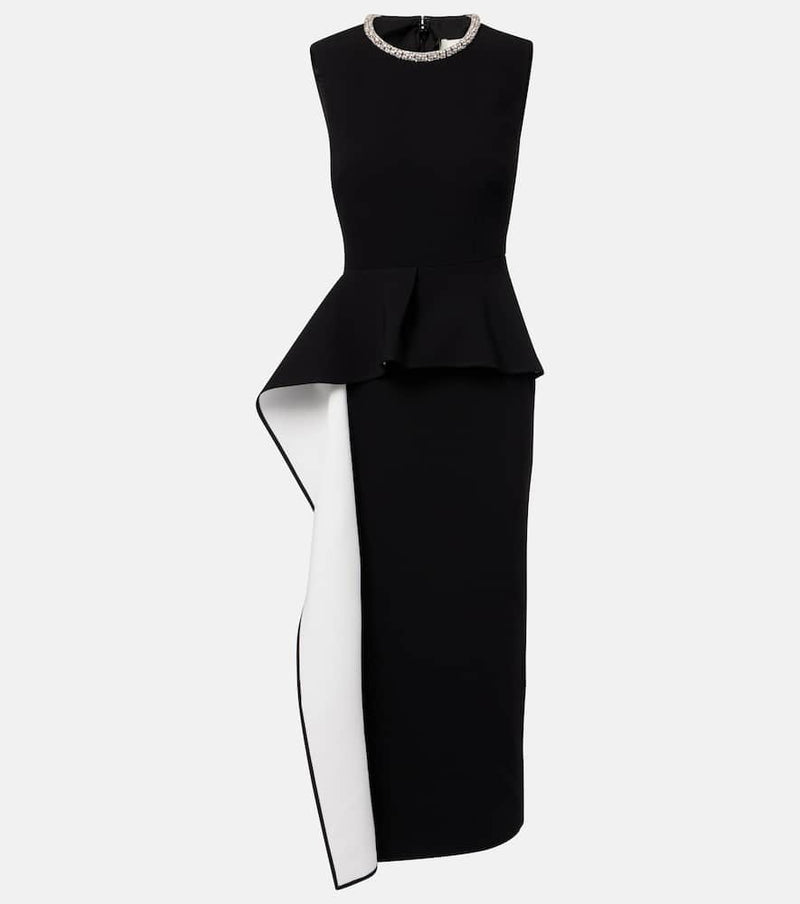 Roland Mouret Embellished peplum satin crepe midi dress