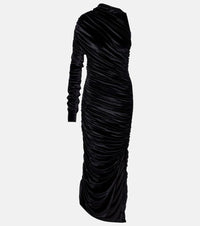 Mugler Asymmetric velvet jersey maxi dress