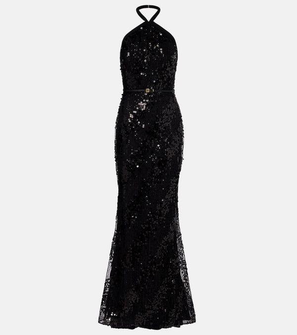 Elie Saab Sequined halterneck silk-blend gown