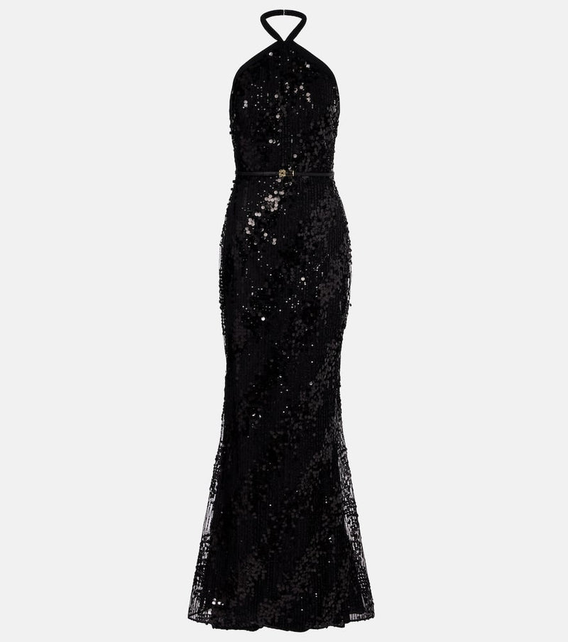 Elie Saab Sequined halterneck silk-blend gown