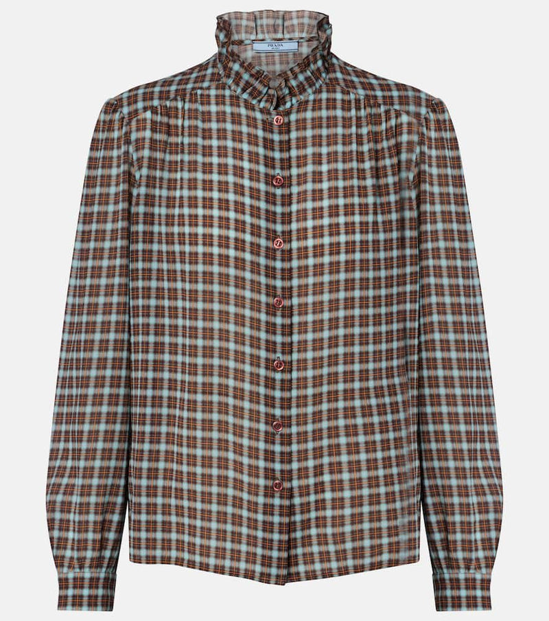Prada Checked silk-blend georgette shirt