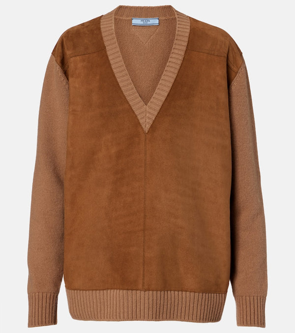 Prada Suede, wool, and cashmere sweater