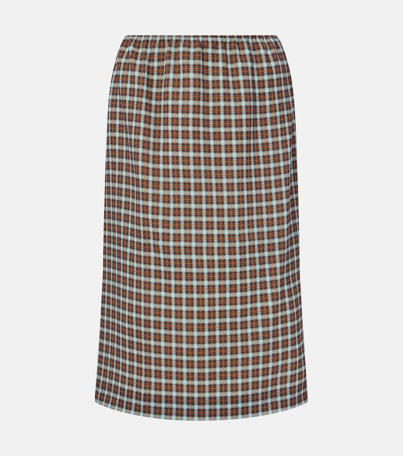 Prada Checked silk-blend georgette midi skirt