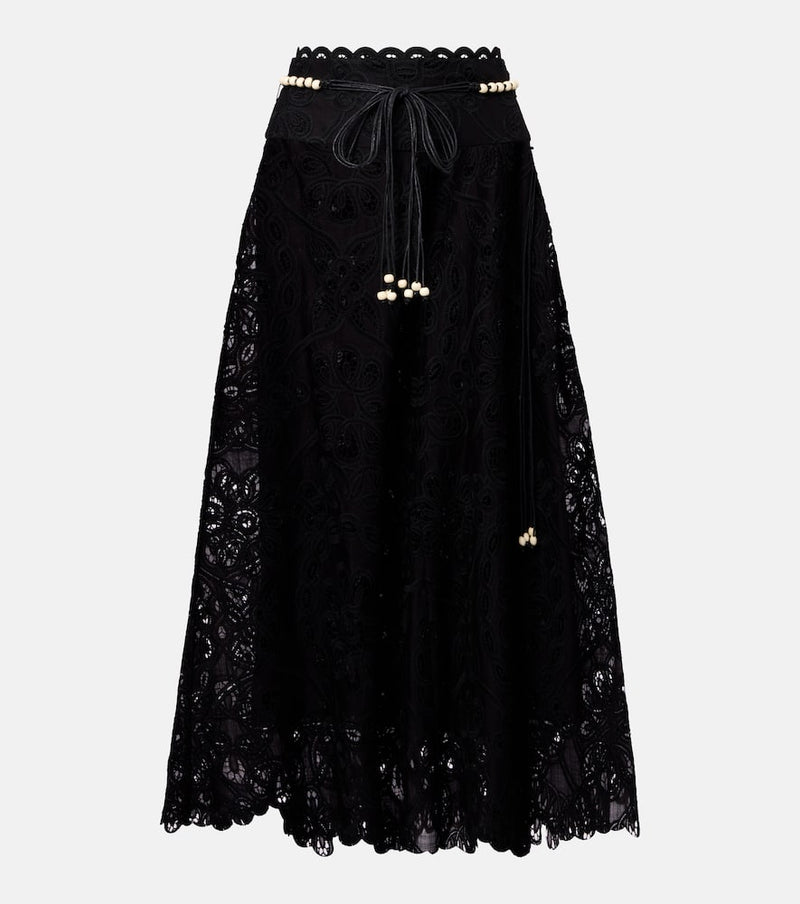Zimmermann Rhiannon embroidered cotton midi skirt