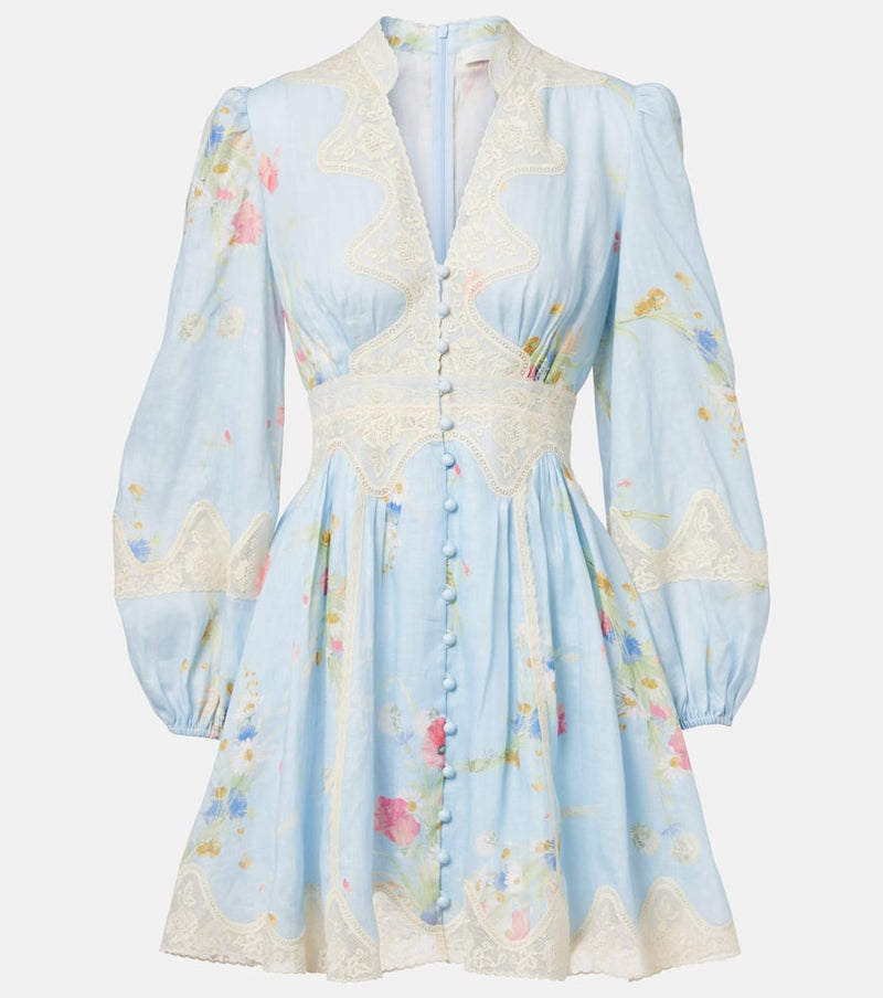 Zimmermann Lucky Lace floral linen minidress