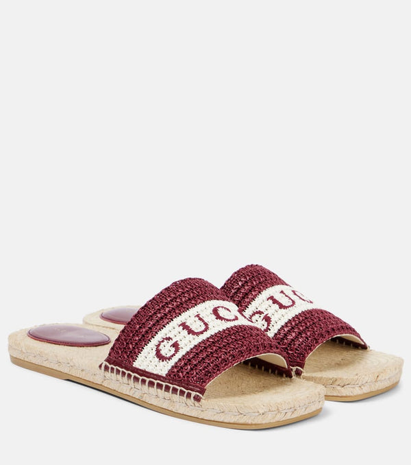 Gucci Logo embroidered raffia espadrille slides