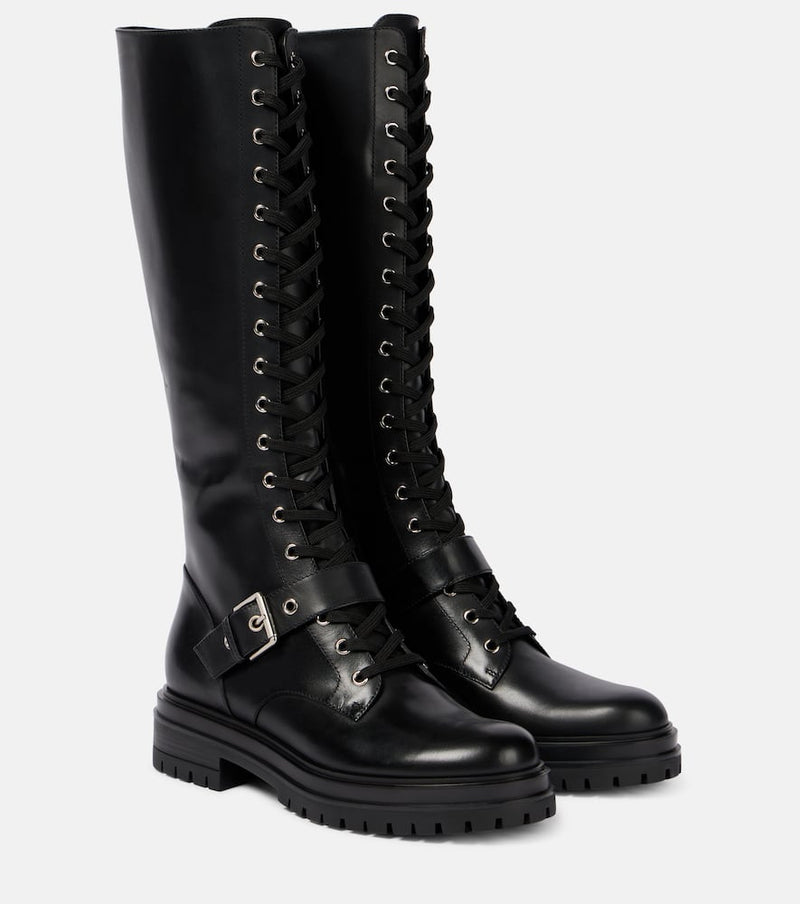 Gianvito Rossi Lace-up leather knee-high boots