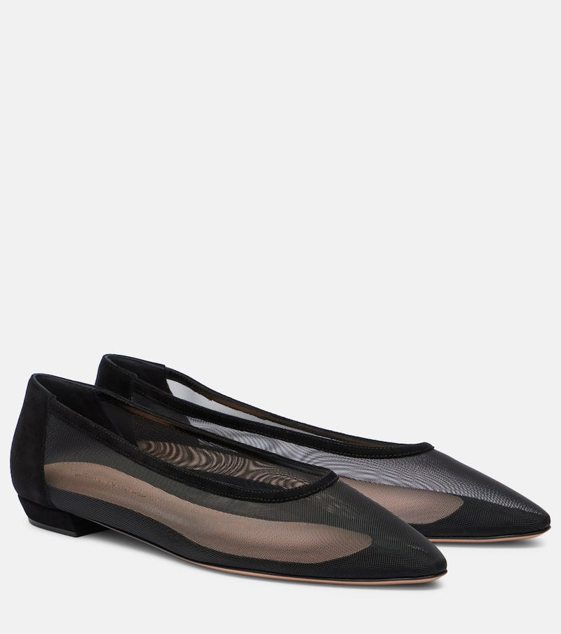 Gianvito Rossi Sheer Organza Ballet Flats Black