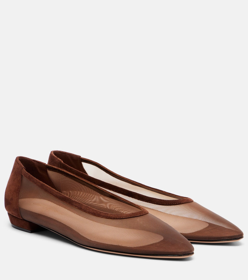 Gianvito Rossi Amelia suede-trimmed organza ballet flats