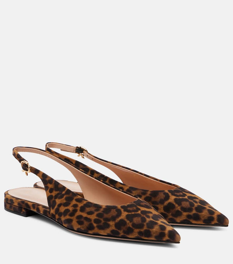 Gianvito Rossi Robbie leopard-print suede slingback flats