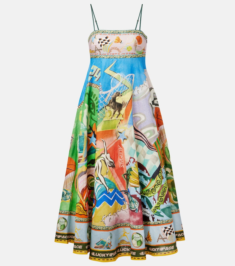 Alemais Lucky Pace printed linen midi dress