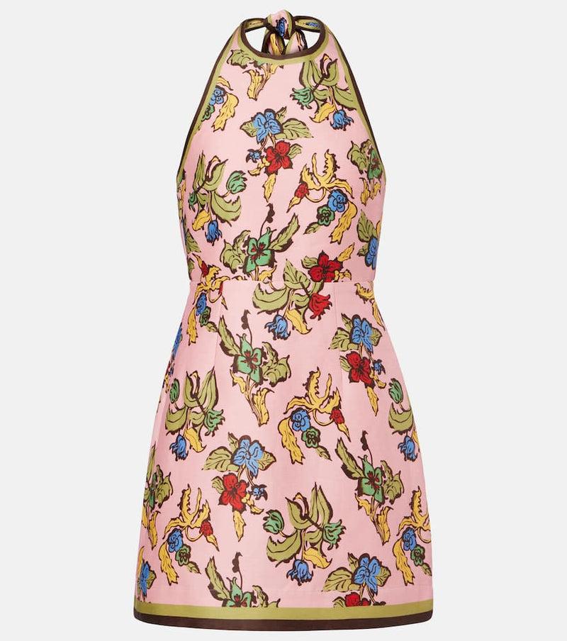 Alemais Floral halterneck linen-blend minidress