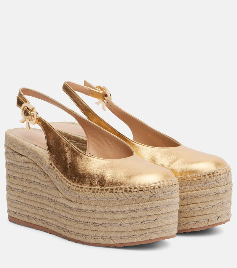 Gianvito Rossi Metallic Leather Espadrille Wedges Gold