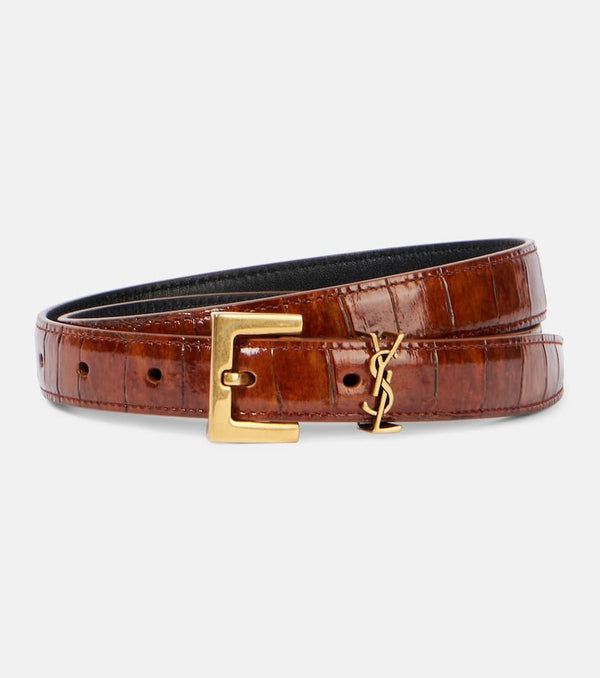 Saint Laurent Cassandre croc-effect leather belt