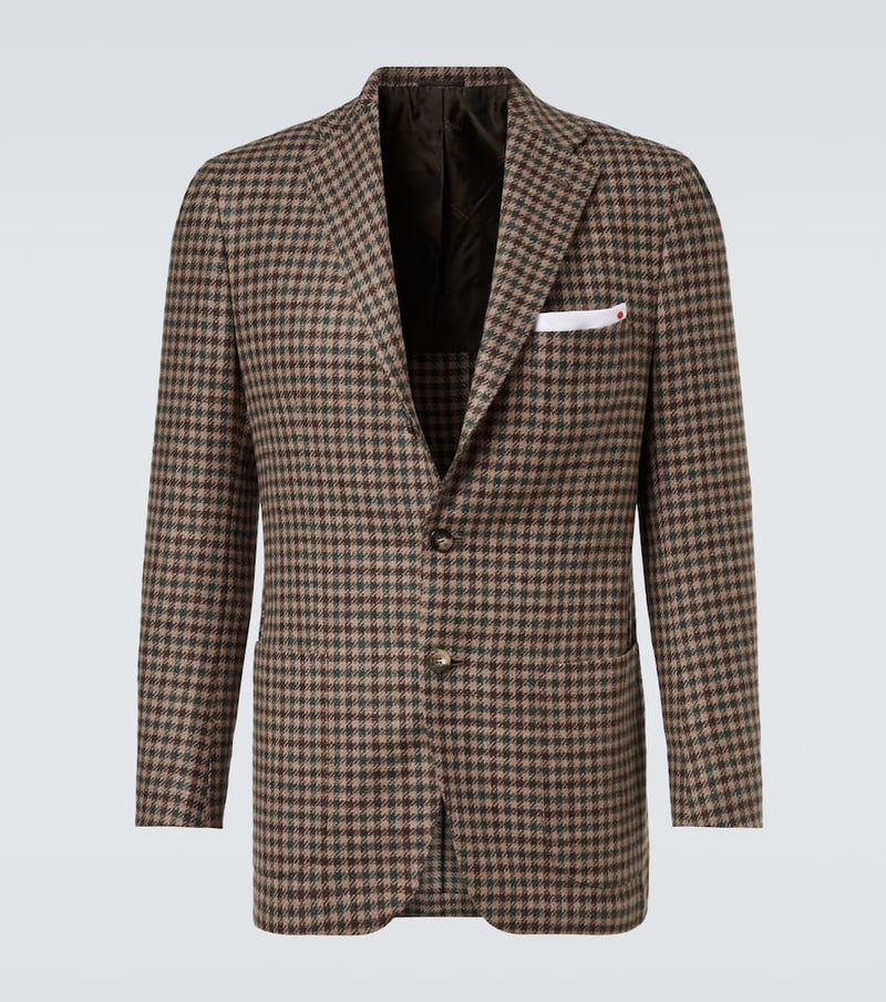 Kiton Checked wool, silk, and linen blazer