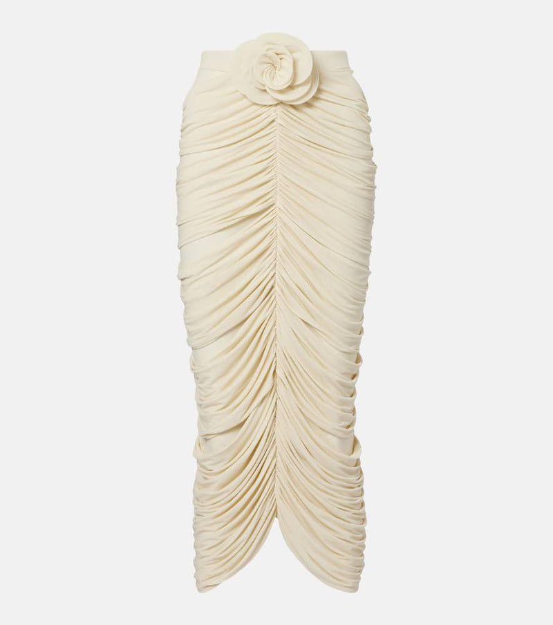 Magda Butrym Floral-applique ruched midi skirt