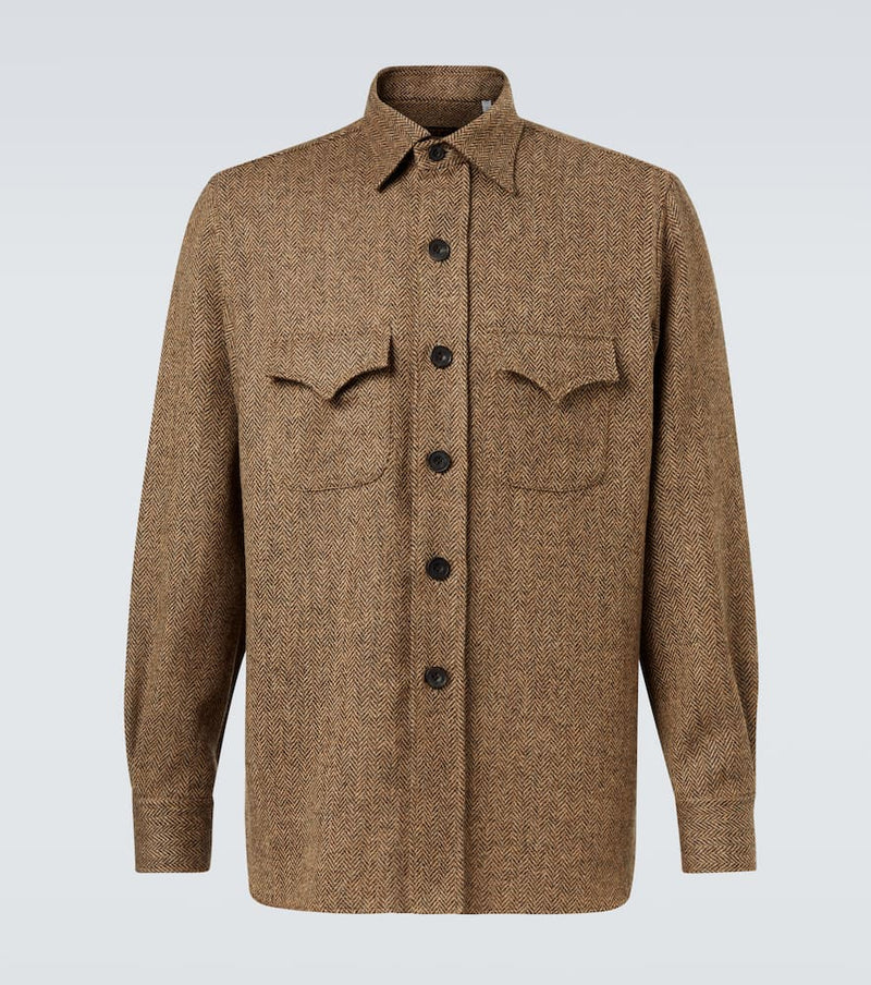Rubinacci Herringbone wool Western shirt