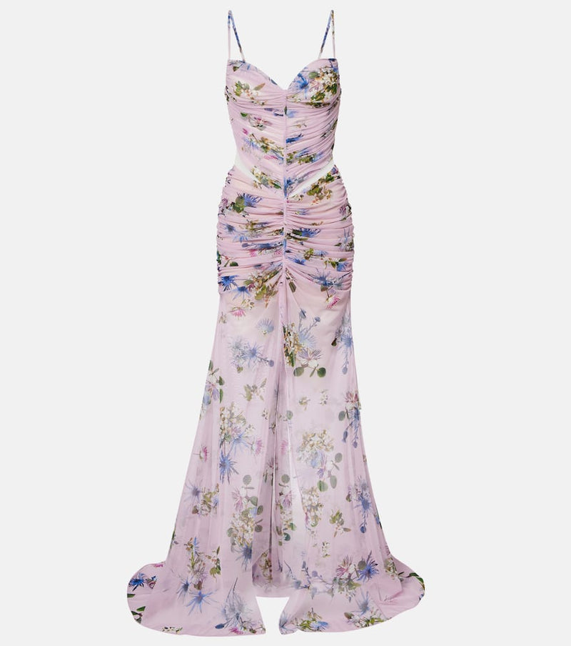 Blumarine Floral ruched sheer gown