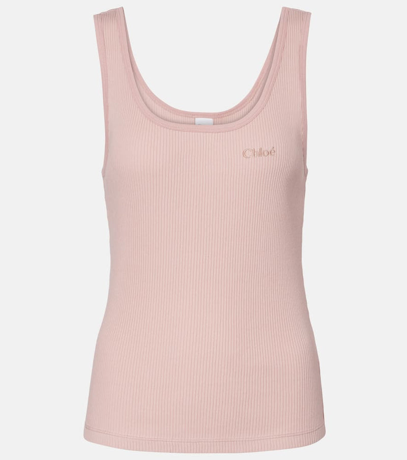 Chloe Logo ribbed-knit cotton jersey tank top