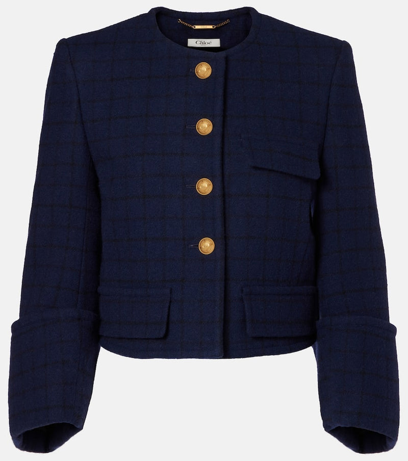 Chloe Checked cropped wool-blend jacket