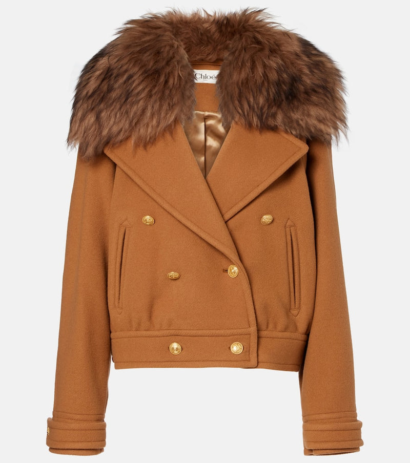 Chloe Cropped shearling-trimmed wool-blend coat