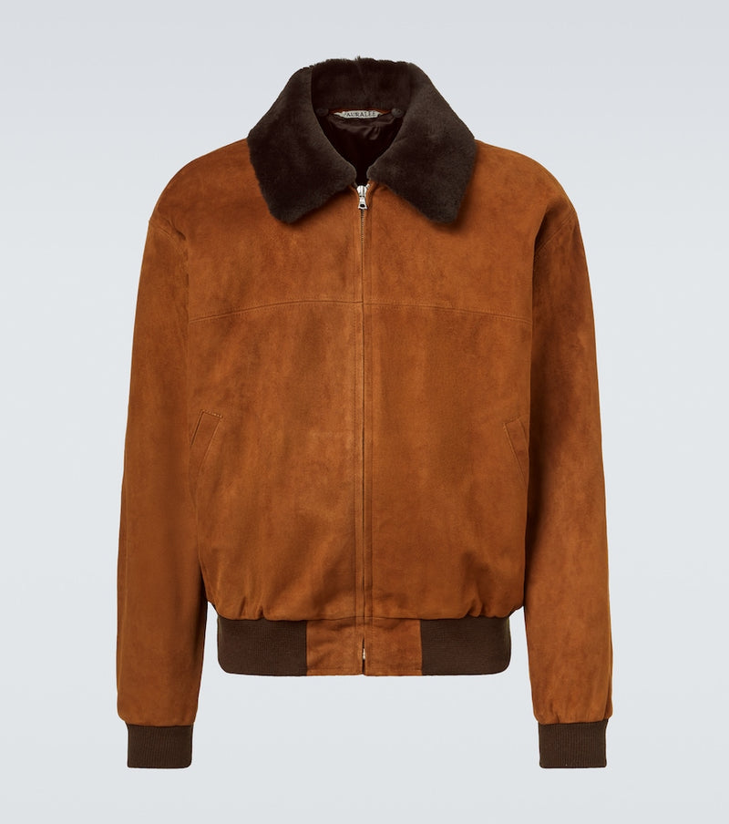 Auralee Shearling-trimmed suede blouson jacket