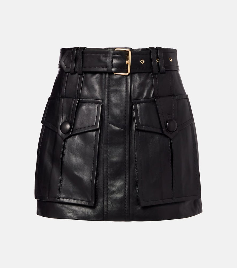 Balmain Belted Leather Miniskirt Black