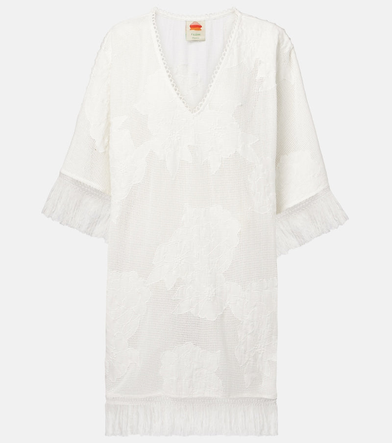 Farm Rio Embroidered cotton-blend minidress
